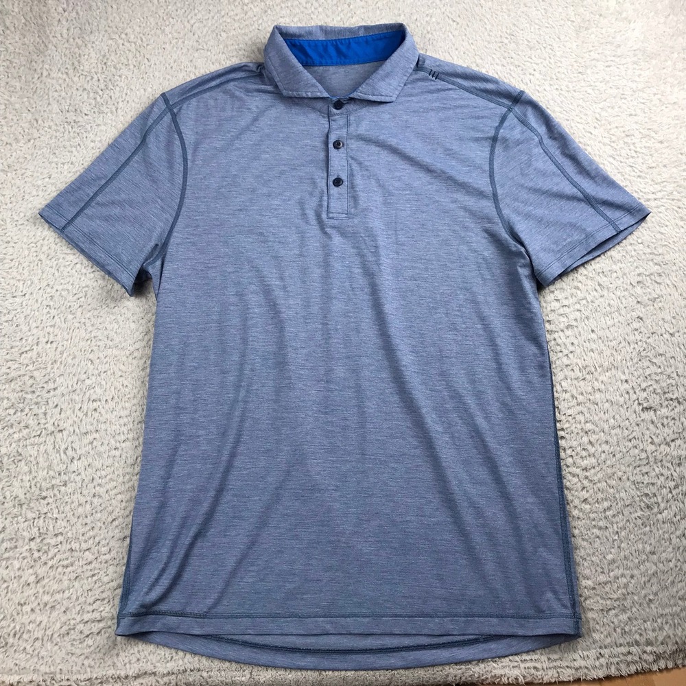 Lululemon Evolution Polo Shirt Men XL Blue Heathered Short Sleeve Golf Casual
